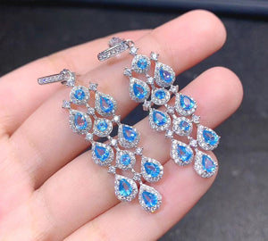 Natural Blue Topaz Earrings, S925 Sterling Silver, November Birthstone, Handmade Engagement Gift For Women Her