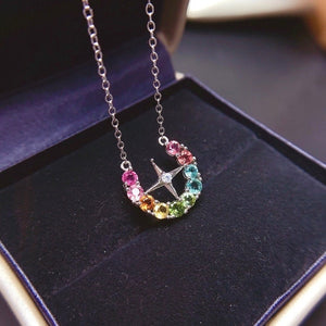 Natural Multi Color Tourmaline Pendant, S925 Sterling Silver, October Birthstone, Handmade Engagement Gift For Women