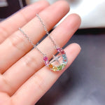 Load image into Gallery viewer, Natural Multi Color Tourmaline Pendant, S925 Sterling Silver, October Birthstone, Handmade Engagement Gift For Women
