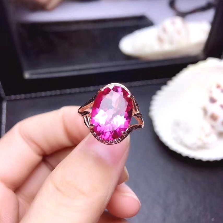 SALE! Natural Pink Topaz Ring, S925 Sterling Silver, November Birthstone, Handmade Engagement Gift For Women Her