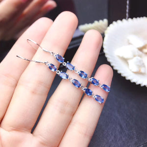 Natural Blue Sapphire Earrings, S925 Sterling Silver, September Birthstone, Handmade Engagement Gift For Women Her