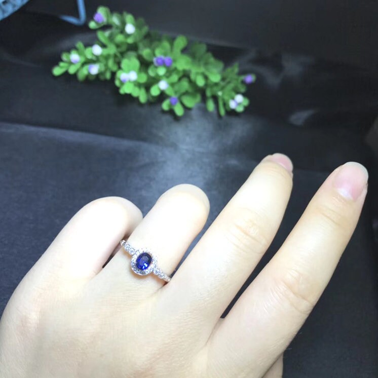 Natural Blue Sapphire Ring, S925 Sterling Silver, September Birthstone, Handmade Engagement Gift For Women Her