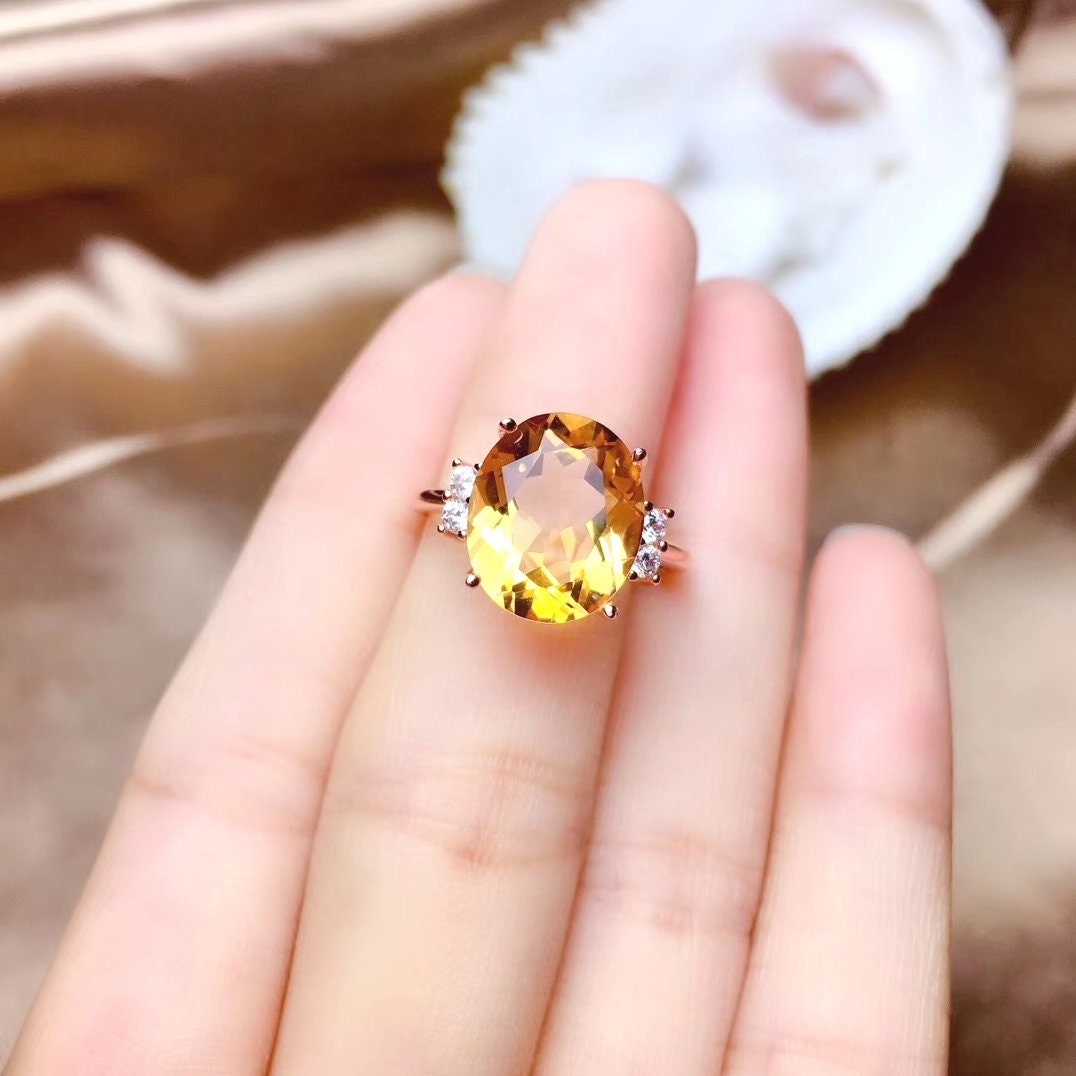 Huge Natural Citrine Ring, November Birthstone, Sterling Silver Rings For Women, Handmade Wedding Engagement Gift For Mum Her