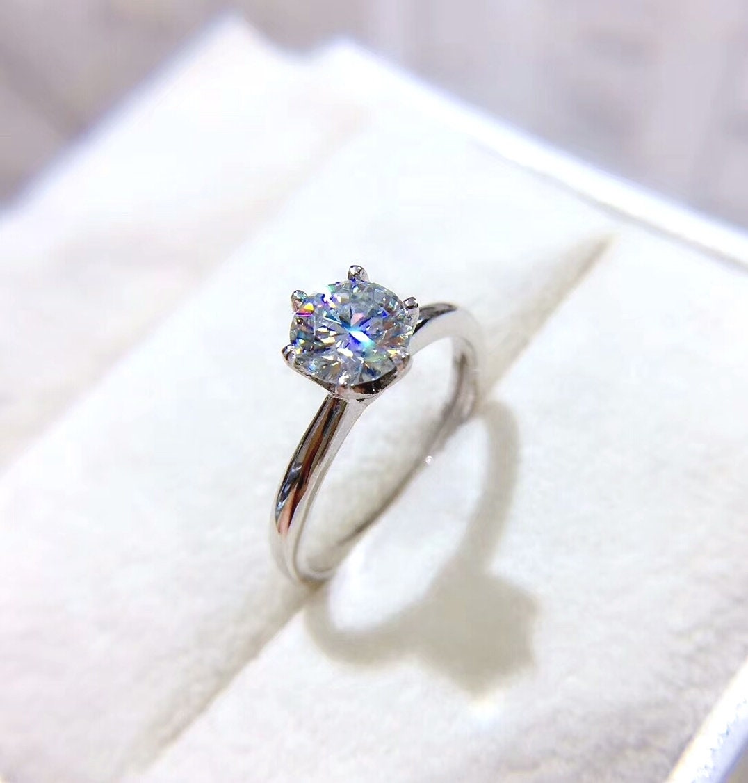 1 Carat Tiffany Style Moissanite Engagement Ring, Moissanite Diamond, S925 Sterling Silver, Wedding Handmade