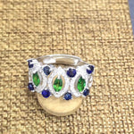 Load image into Gallery viewer, Natural Green Tsavorite And Blue Sapphire Ring, S925 Sterling Silver, Handmade Engagement Gift For Women Her Mum
