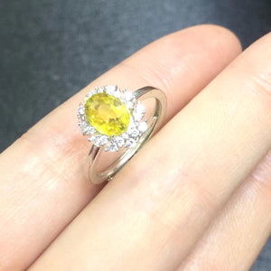 Natural Yellow Sapphire Ring, S925 Sterling Silver, September Birthstone, Handmade Engagement Gift For Women Her