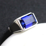 Load image into Gallery viewer, Royal Blue Sapphire Ring, Created Sapphire, September Birthstone, S925 Sterling Silver, Handmade Gift For Men
