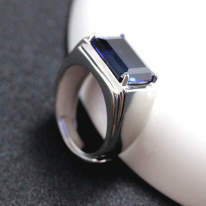 Royal Blue Sapphire Ring, Created Sapphire, September Birthstone, S925 Sterling Silver, Handmade Gift For Men
