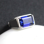 Load image into Gallery viewer, Royal Blue Sapphire Ring, Created Sapphire, September Birthstone, S925 Sterling Silver, Handmade Gift For Men
