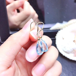 Natural Sky Blue Topaz Earrings, November Birthstone, Solid 18K Yellow Gold Earrings For Women, Handmade Engagement Gift For Women Her