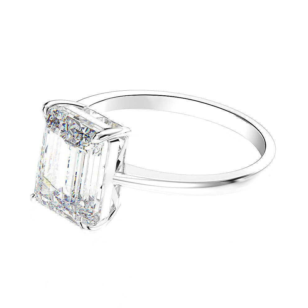 Classic Simulated Diamond Ring, Special Rectangle Cut, April Birthstone, Rings for Women, Handmade Wedding Engagement Cocktail