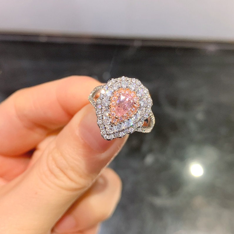 Yellow or Pink Simulated Diamond Ring, Created Gemstone, Rings for Women, Handmade Wedding Engagement