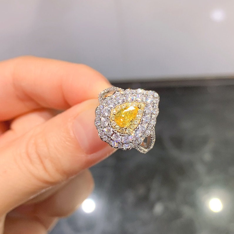 Yellow or Pink Simulated Diamond Ring, Created Gemstone, Rings for Women, Handmade Wedding Engagement