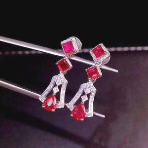 Natural Red Ruby Earrings, S925 Sterling Silver, July Birthstone, Handmade Engagement Gift For Women Her