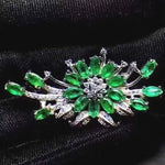 Load image into Gallery viewer, Natural Green Emerald Brooch, S925 Sterling Silver, May Birthstone, Handmade Engagement Gift For Women Her
