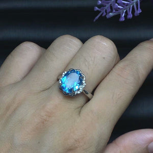 Natural Swiss Blue Topaz Ring, S925 Sterling Silver, November Birthstone, Handmade Engagement Gift For Women Her