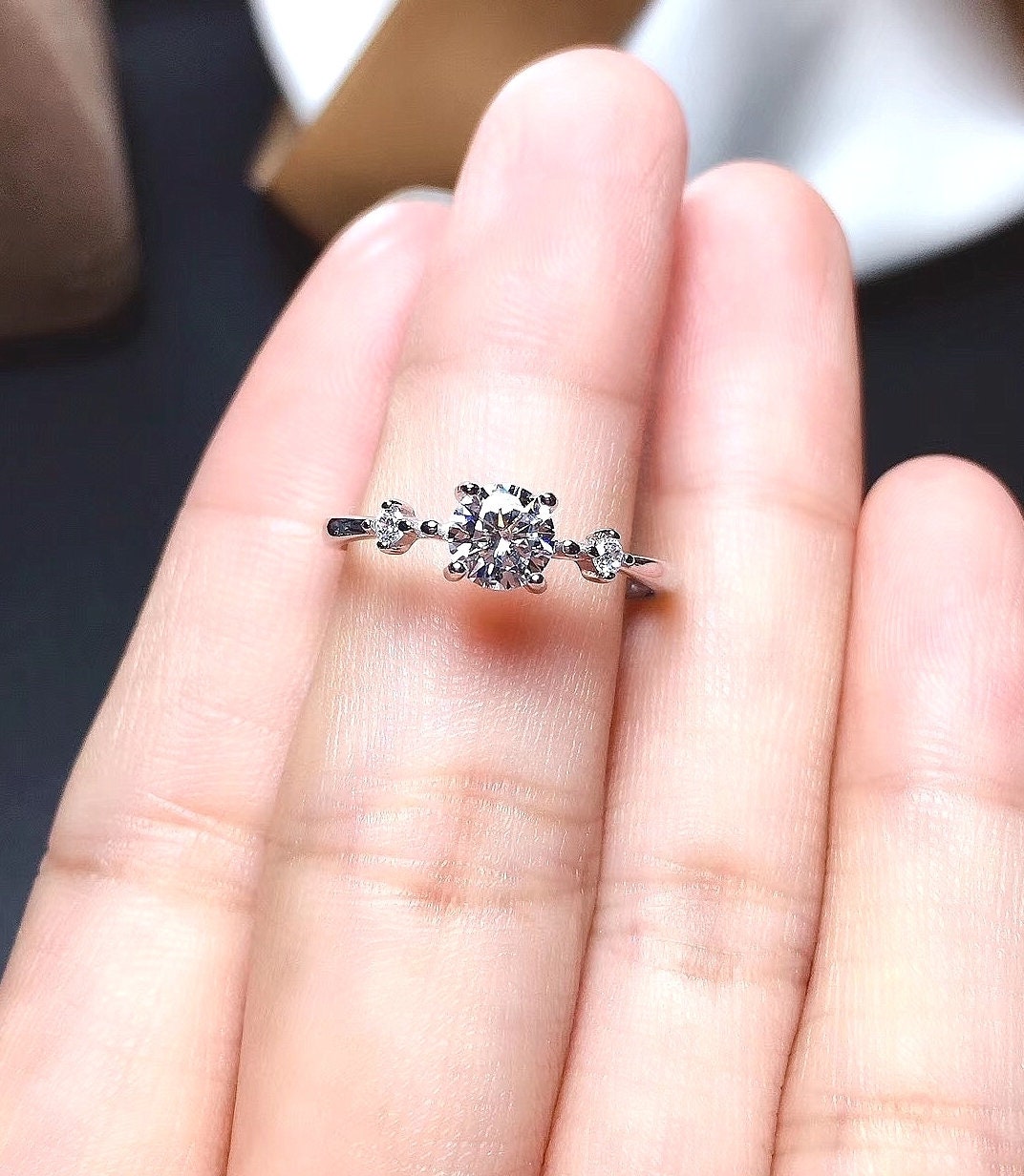 0.5 Carat Top Grade Moissanite Ring, S925 Sterling Silver, Handmade Wedding Engagement Gift For Women Her