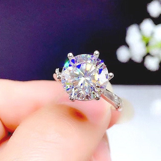 5 Carat Top Grade Moissanite Ring, S925 Sterling Silver, Handmade Wedding Engagement Gift For Women Her