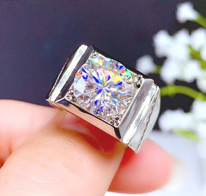 5 Carat Top Grade Moissanite Ring For Men, S925 Sterling Silver, Handmade Wedding Engagement Gift Art Deco
