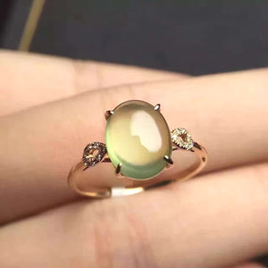 Natural Australia Green Prehnite Ring, Sterling Silver With 18K Rose Gold Plating, Handmade Engagement Gift For Women Her