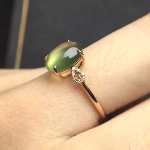 Natural Australia Green Prehnite Ring, Sterling Silver With 18K Rose Gold Plating, Handmade Engagement Gift For Women Her