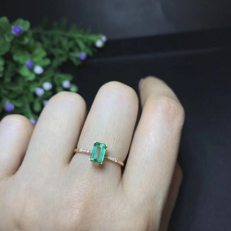 SALE!  Natural Green Emerald Ring, 18K Rose Gold Genuine Diamond,, May Birthstone, Handmade Engagement Gift For Women Her