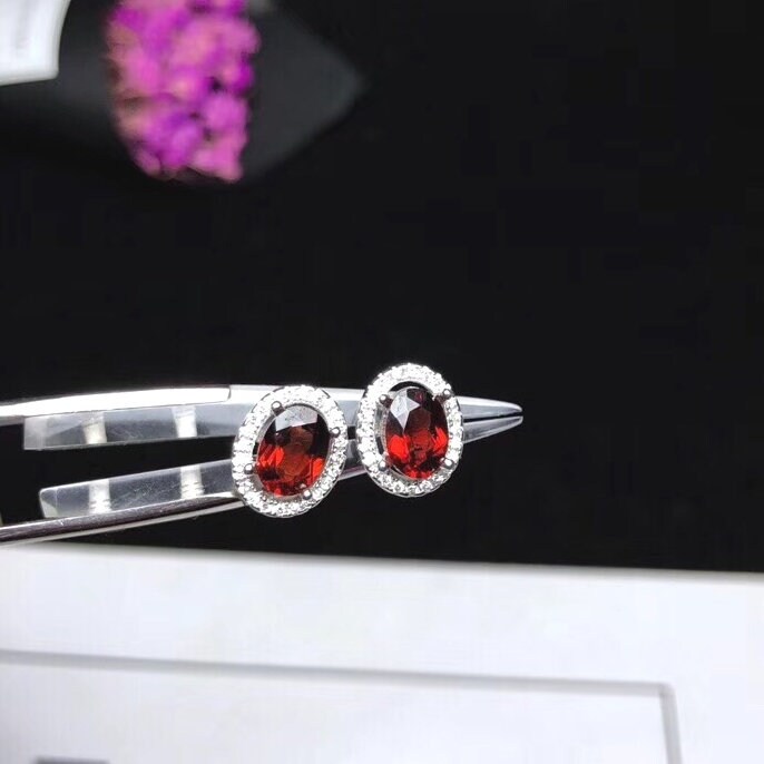 Natural Red Garnet Ring Pendant Earrings Set, January Birthstone, S925 Sterling Silver, Engagement Gift For Women