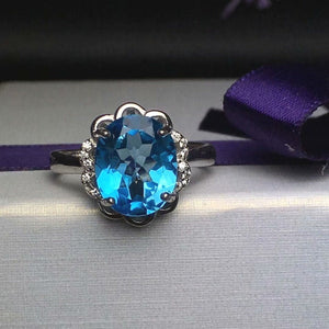 Natural Swiss Blue Topaz Ring, S925 Sterling Silver, November Birthstone, Handmade Engagement Gift For Women Her