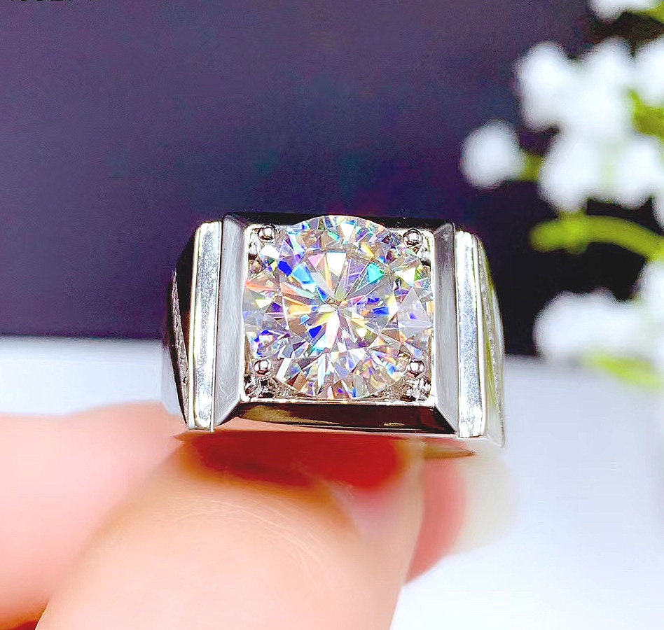 5 Carat Top Grade Moissanite Ring For Men, S925 Sterling Silver, Handmade Wedding Engagement Gift Art Deco