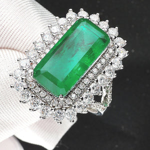 Huge Green Emerald Ring, Created Emerald, May Birthstone, Engagement Cocktail Wedding Ring, Handmade Engagement Gift For Women Her