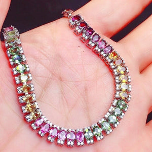 Natural Rainbow Tourmaline Bracelet, October Birthstone, Bracelet for Women, Sterling Silver Bracelet, Handmade Engagement Gift