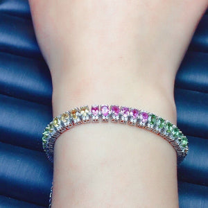 Natural Rainbow Tourmaline Bracelet, October Birthstone, Bracelet for Women, Sterling Silver Bracelet, Handmade Engagement Gift