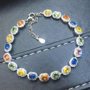 Natural Colorful Sapphire Bracelet, S925 Sterling Silver, September Birthstone, Engagement Wedding, Gift  For Women