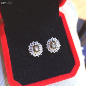 Rare! Natural Star Sapphire Earrings, S925 Sterling Silver, September Birthstone, Handmade Engagement Gift For Her