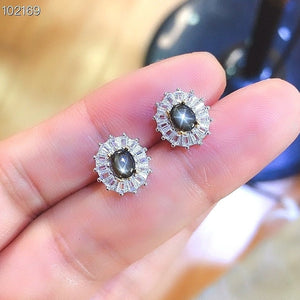 Rare! Natural Star Sapphire Earrings, S925 Sterling Silver, September Birthstone, Handmade Engagement Gift For Her