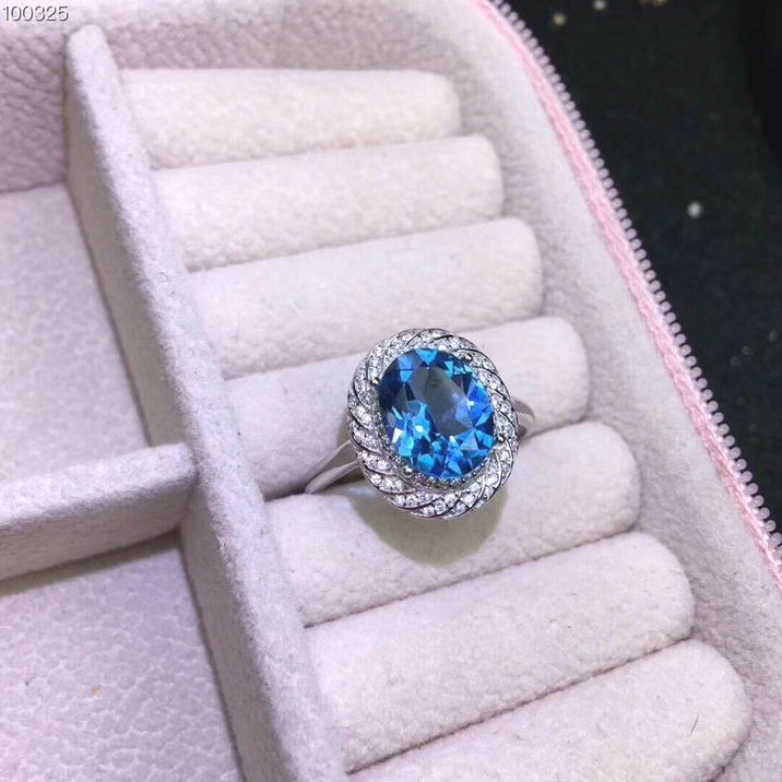 BIG Natural Blue Topaz Ring, S925 Sterling Silver, November Birthstone, Handmade Engagement Gift For Women Her