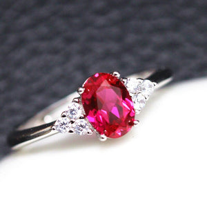 Red Ruby Ring, Created Ruby, July Birthstone, White Gold Plated Sterling Silver Rings for Women, Engagement Wedding Ring