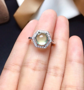 Natural Australia Green Prehnite Ring, S925 Sterling Silver, Handmade Engagement Gift For Women Her