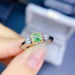 Load image into Gallery viewer, Natural Green Tsavorite Ring, White Gold Plated Silver Ring, May Birthstone, Engagement Cocktail Wedding Ring, Art Deco Aesthetic
