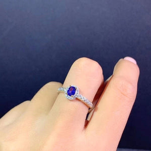 Natural Blue Sapphire Ring, Sterling Silver With 18K White Gold Plating, September Birthstone, Engagement Wedding, Gift  For Women