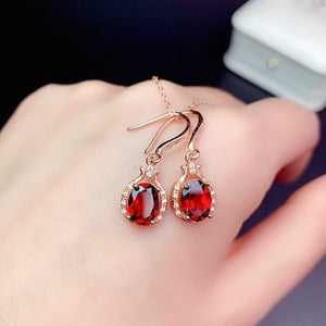 Natural Red Garnet Earrings, January Birthstone, White Gold Plated Sterling Silver Earrings for Women, Engagement Wedding Earrings