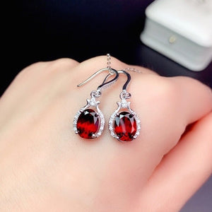 Natural Red Garnet Earrings, January Birthstone, White Gold Plated Sterling Silver Earrings for Women, Engagement Wedding Earrings