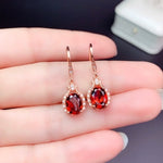 Load image into Gallery viewer, Natural Red Garnet Earrings, January Birthstone, White Gold Plated Sterling Silver Earrings for Women, Engagement Wedding Earrings
