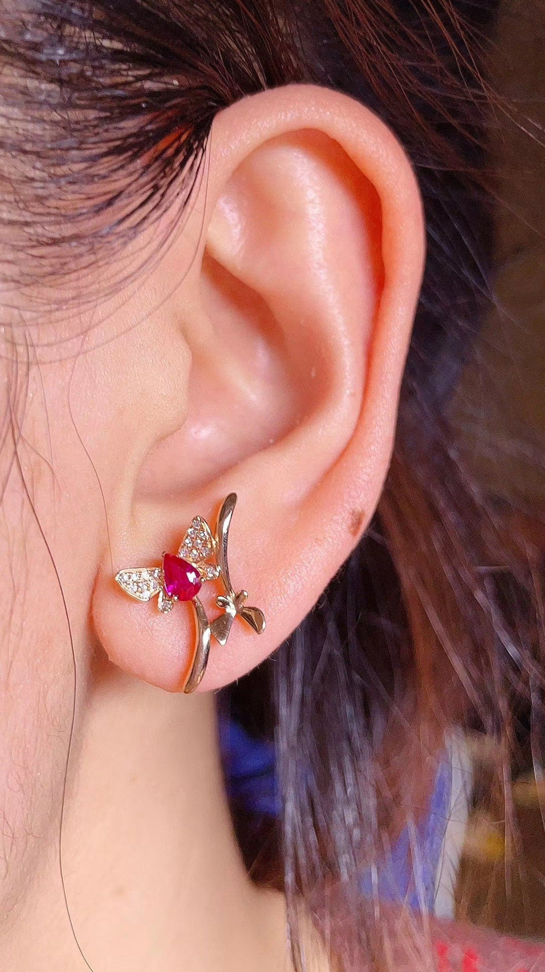 Natural Red Ruby Earrings, July Birthstone, 18K White Gold Genuine Diamonds Earrings for Women, Engagement Wedding Earrings
