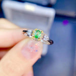 Load image into Gallery viewer, Natural Green Tsavorite Ring, White Gold Plated Silver Ring, May Birthstone, Engagement Cocktail Wedding Ring, Art Deco Aesthetic
