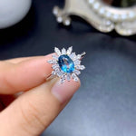 Load image into Gallery viewer, Natural London Blue Topaz Ring, White Gold Plated Silver Ring, November Birthstone, Engagement Cocktail Wedding Ring, Art Deco Aesthetic
