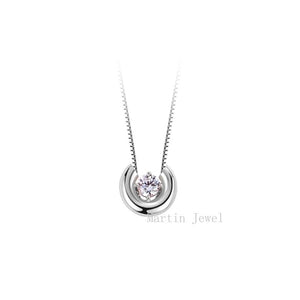 Moissanite Pendant Necklace, Free Chain, Sterling Silver With 18K White Gold Plating, Handmade Engagement Gift  For Women Her