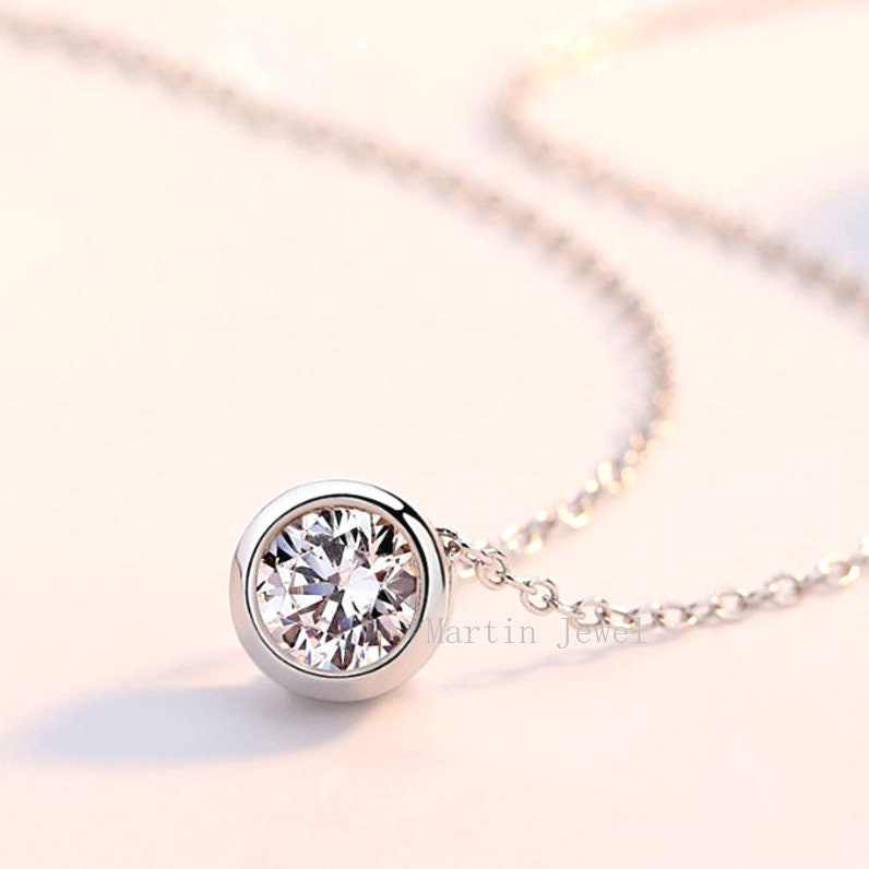 1 Carat Moissanite Pendant Necklace, Bubble, Free Chain, Sterling Silver Pendant, Handmade Engagement Gift  For Women Her