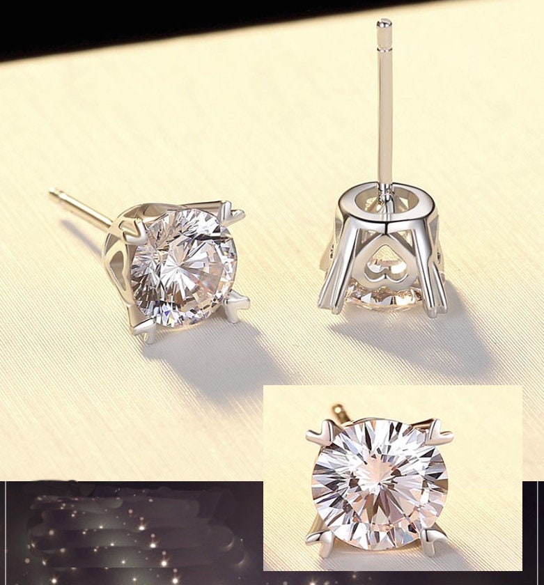 1ct+1ct Top Grade  Shinning Moissanite Earrings, 18K White Gold Plating, Handmade Engagement Gift  For Women Her