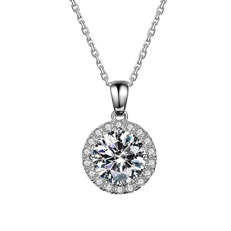2 Carat Moissanite Pendant Necklace, Free Chain, Sterling Silver With 18K White Gold Plating, Handmade Engagement Gift  For Women Her